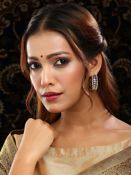 Ruby Raang Gold Polished Kundan Work Multi-Color Loops | Swadesiicart