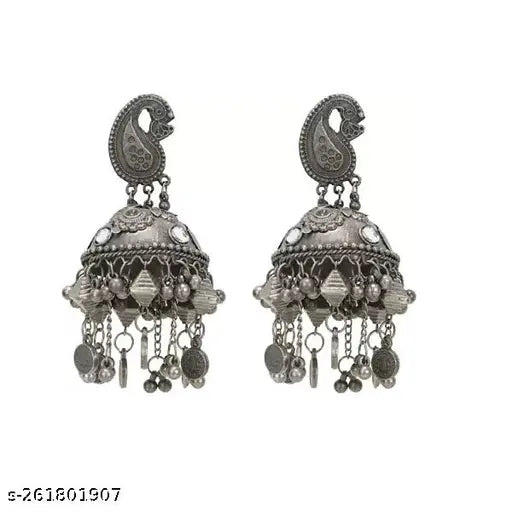 Tehzeeb Creations Women's Black Colour Oxidised Jhumki | Swadesiicart