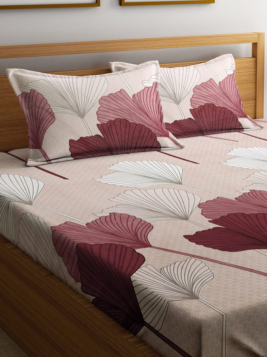 KLOTTHE Beige Floral 300 TC Cotton Blend Double Bedsheet Set - Swadesiicart