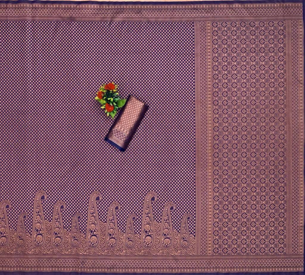 DEIANA'S Beautiful Designer Golden zari Soft Lichi Silk Saree - Purple - Swadesiicart