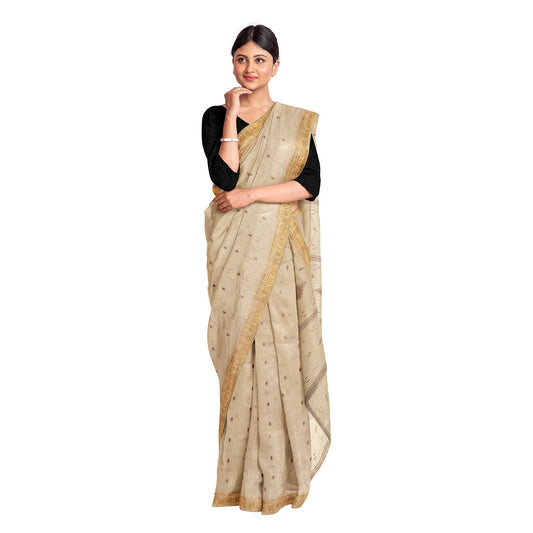 Exclusive Collection 100% Pure Cotton Light Brown Saree With Printed Work - Swadesiicart