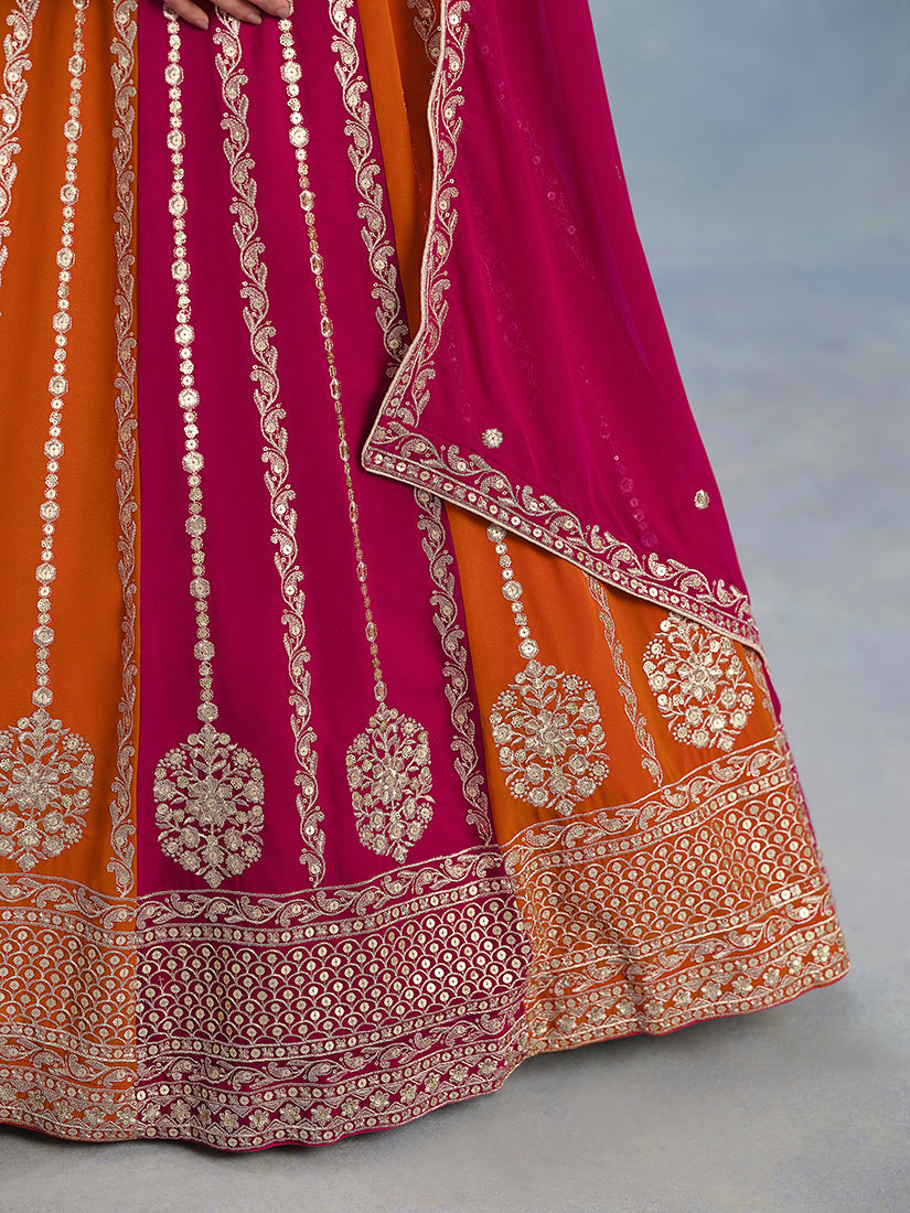 Monjolika Fashion Rani Pink Embroidered Faux Georgette Lehenga Choli - Swadesiicart