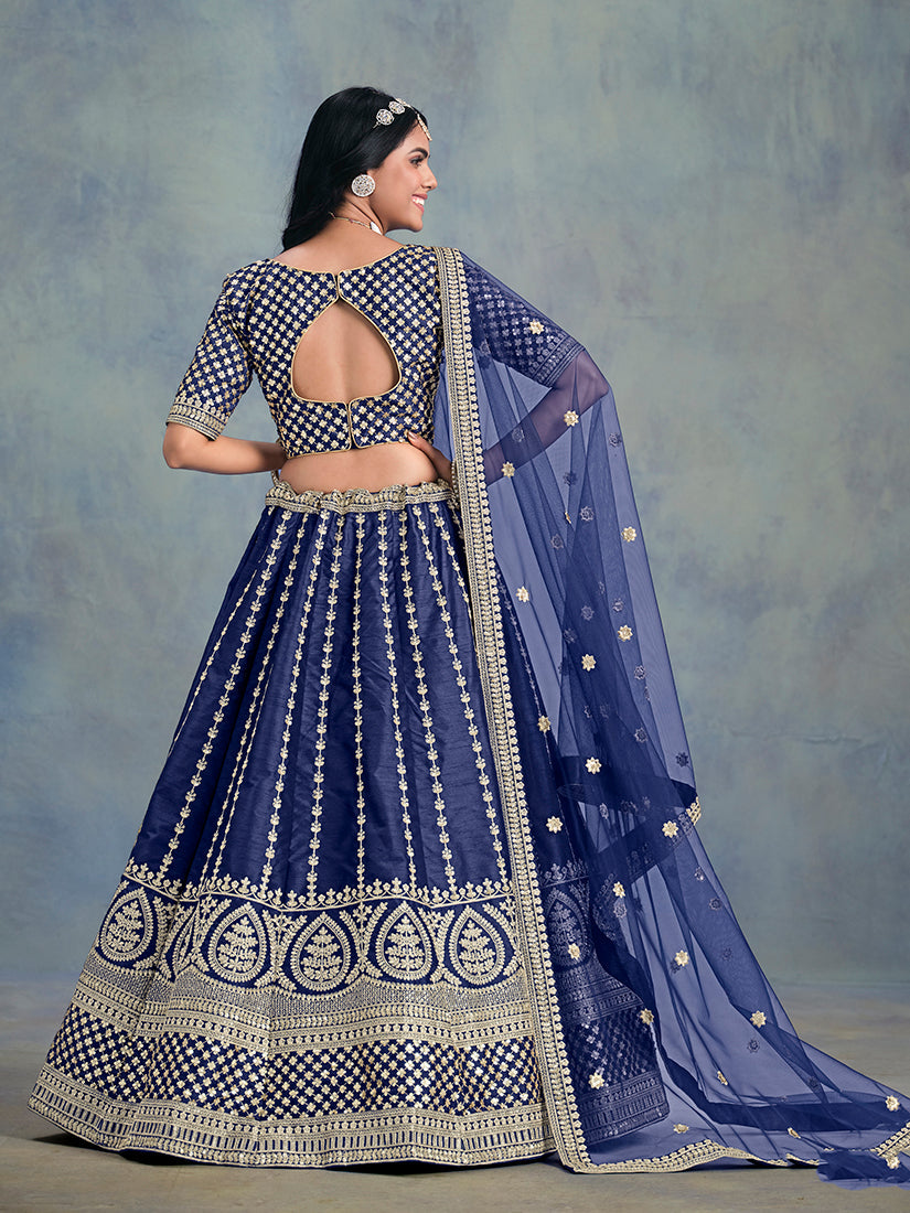 Monjolika Fashion Art Silk Embroidered Blue Designer Lehenga Choli - Swadesiicart