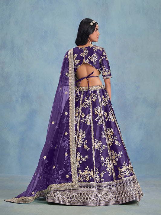 Monjolika Fashion Purple Art Silk Designer Wedding Lehenga Choli - Swadesiicart