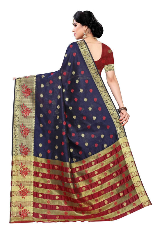 Vamika Banarasi Jaquard Navy Blue Weaving Saree | Swadesiicart