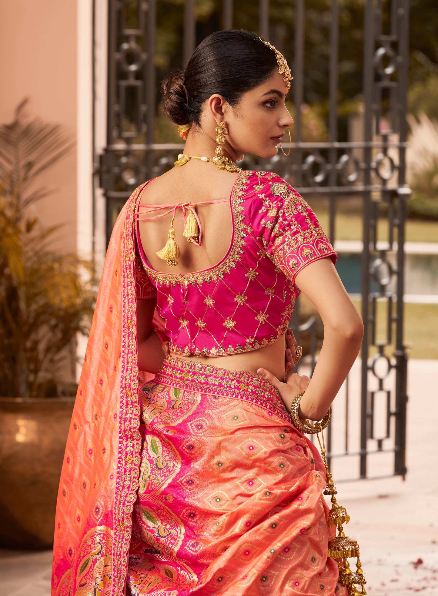 Monjolika Fashion Rani Pink Banarasi Silk Diamond Wedding Trendy Lehenga Choli | Swadesiicart