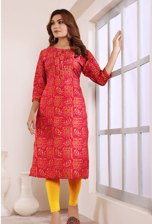Monjolika Fashion Viscose Rani Pink Buttons Party Wear Kurti For Party - Swadesiicart
