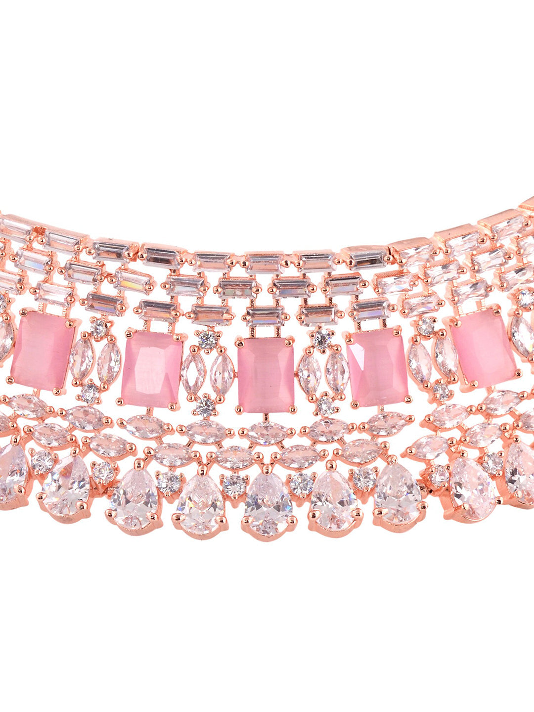 Saraf RS Jewellery Rose Gold-Polished & Pink AD Studded Handcrafted Jewellery Set - Swadesiicart