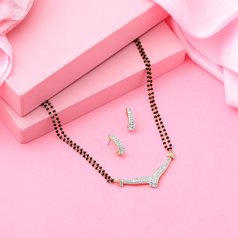 Estele Gold-Polished Gorgeous Mangalsutra Necklace Set with White Austrian Crystals for Women | Swadesiicart