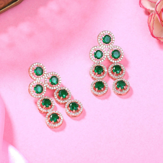 Estele Rose Gold-Polished CZ Splendid Drop & Dangle Earrings with Green Stones for Women
