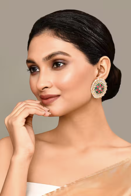Peacock Green and Pink Stud Earring Tops for Womens by House of Ree | Swadesiicart
