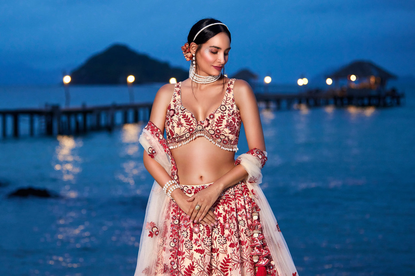 House of Panchhi Peach Net Sequins, Mirror And Thread Embroidery Lehenga Choli & Dupatta | Swadesiicart
