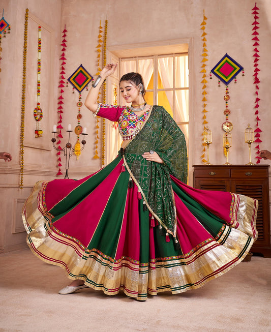 Monjolika Fashion Colorful Viscose Cotton Navratri Lehenga With Kutchi Mirror Work Choli - Swadesiicart