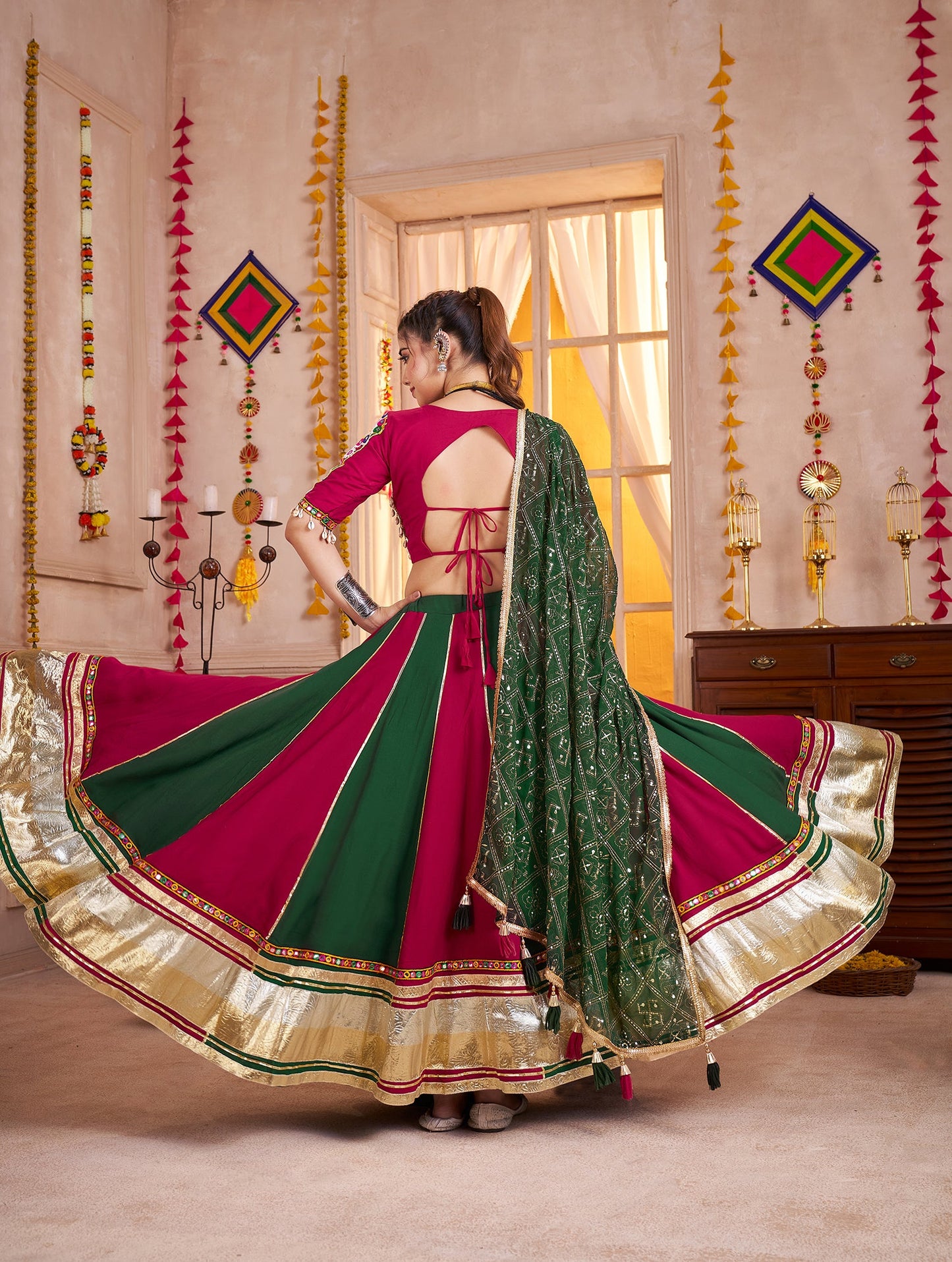 Monjolika Fashion Colorful Viscose Cotton Navratri Lehenga With Kutchi Mirror Work Choli - Swadesiicart
