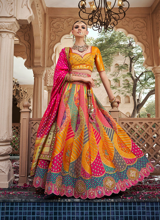Monjolika Fashion Multicolor Premium Banarasi Silk With Zarkan & Cutwork Wedding Wear Lehenga | Swadesiicart