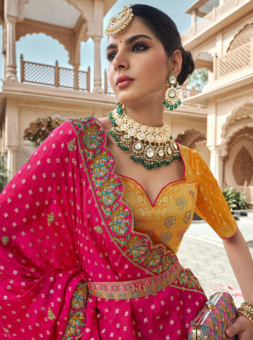Monjolika Fashion Multicolor Premium Banarasi Silk With Zarkan & Cutwork Wedding Wear Lehenga | Swadesiicart