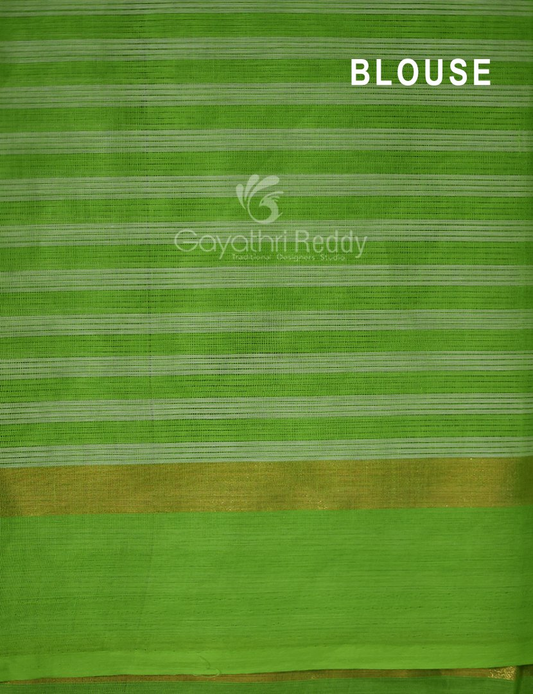 Light Green With Checks Pure Mangalgiri Cotton Saree By Gayathri Reddy Designer Studio | Swadesiicart