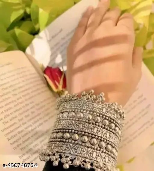 Tehzeeb Creations Women Silver Colour Oxidised Bangle With Ghungroo Style T - Swadesiicart