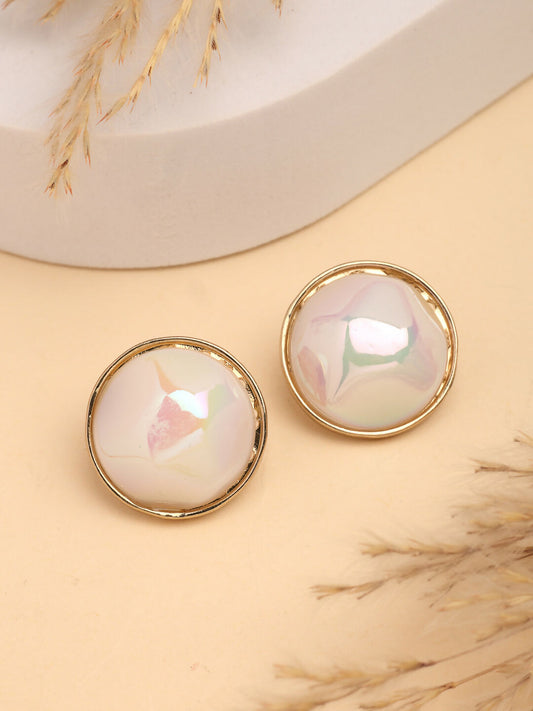 NVR Wome's Gold-Polished Pearl Studded Circular Studs Earring | Swadesiicart