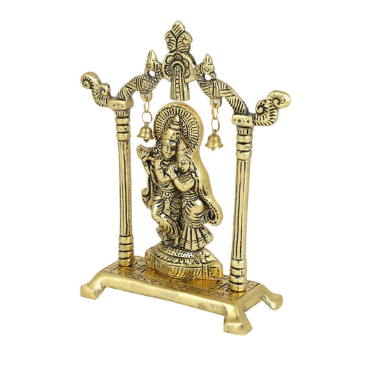 Collectible India Metal Gold-Polished Radha Krishna Idol - Swadesiicart