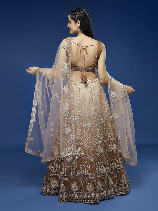 House of Panchhi Rust Net Gotapatti Work Lehenga & Blouse with Dupatta | Swadesiicart