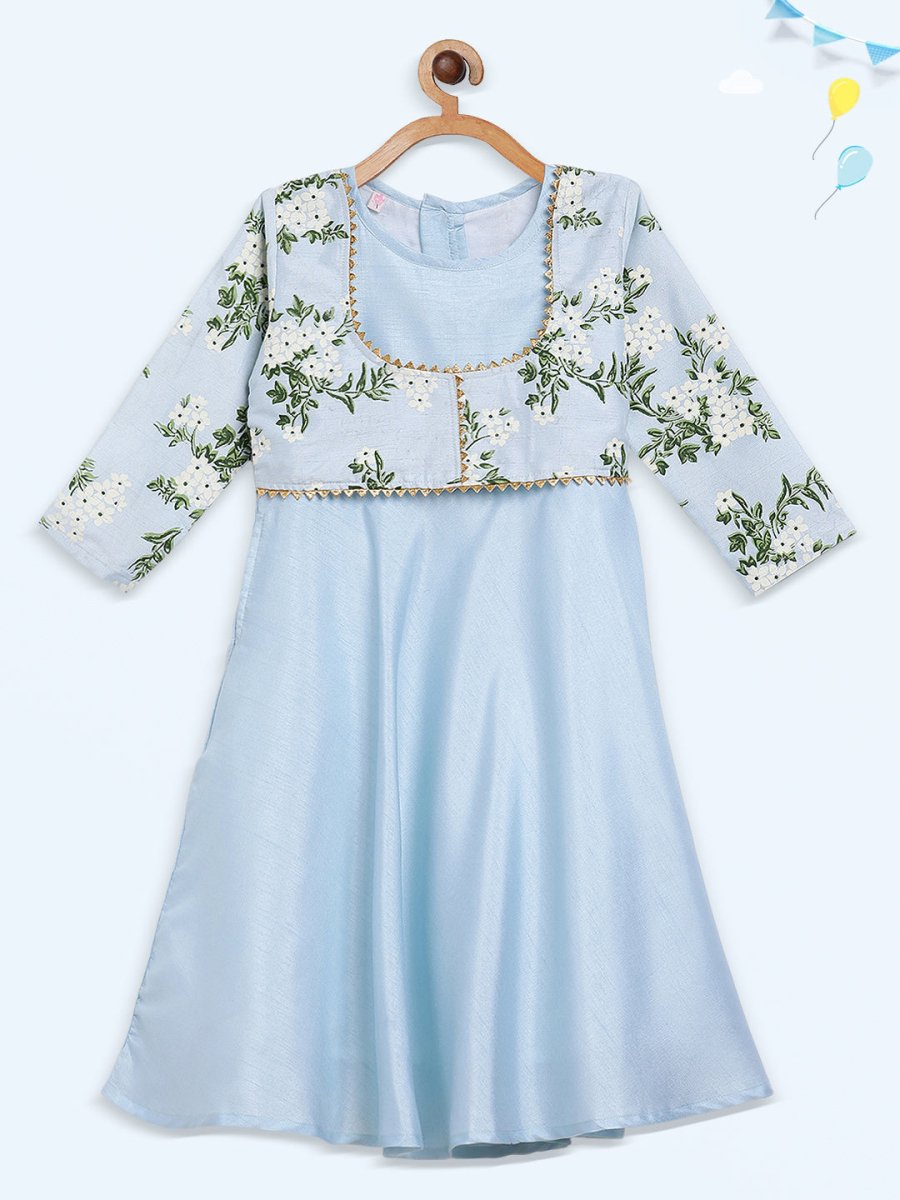 Ahalyaa Blue Poly Silk A-Line Girl's Kurta | Swadesiicart