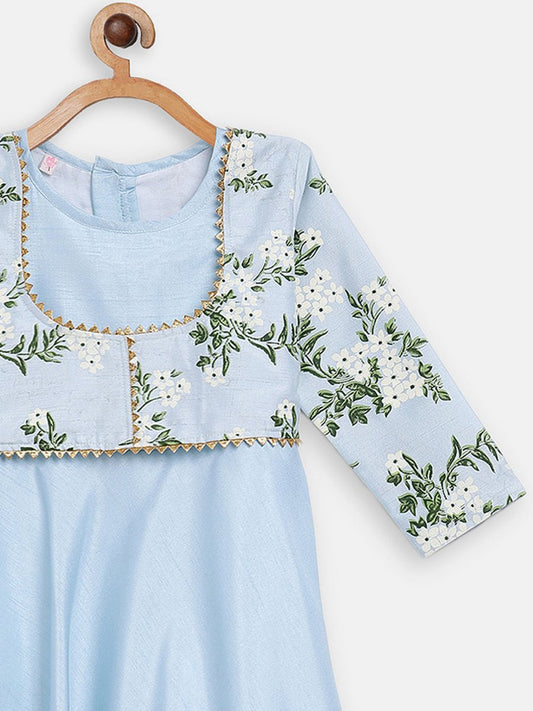 Ahalyaa Blue Poly Silk A-Line Girl's Kurta | Swadesiicart