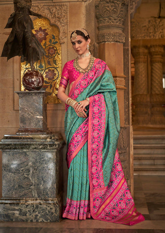 Persian Green Banarasi Weaving, Ultra Aqua Finish, Zari Work Banarasi Silk Saree - Rath Kunti - Swadesiicart