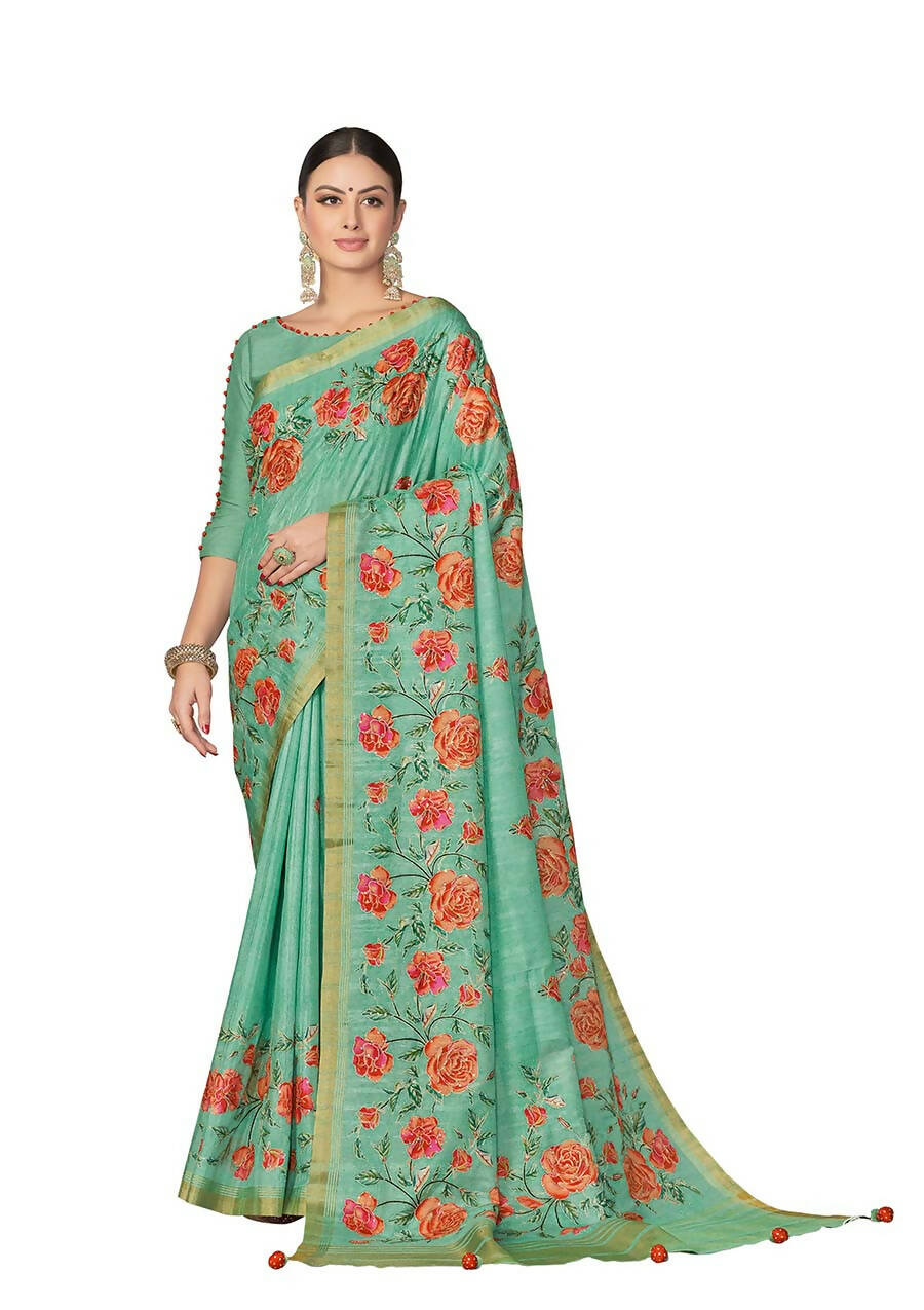 Sea Green Rangkat Tussar Silk Woven Design Saree with Unstitched Blouse - Mohmanthan Eshani | Swadesiicart