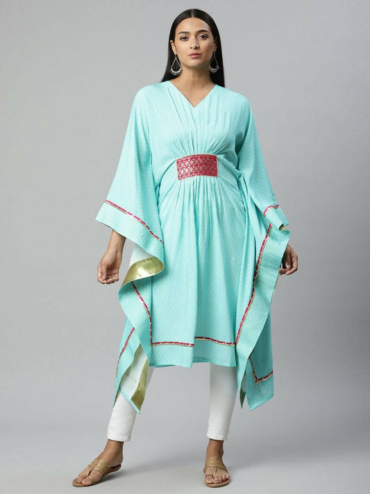 Ahalyaa Womens Blue Rayon Printed Kaftan | Swadesiicart