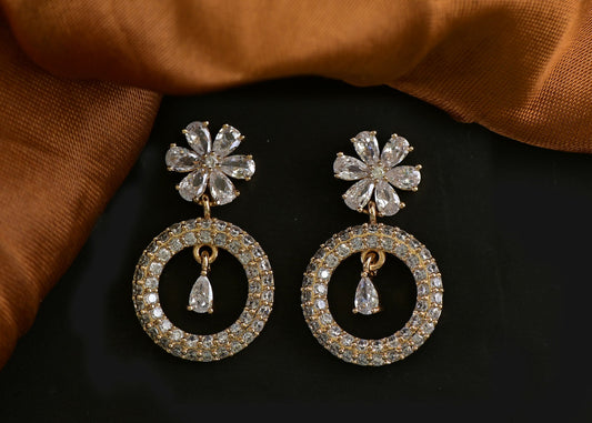 Joban Fashion Women Brass Golden White Ad Earrings