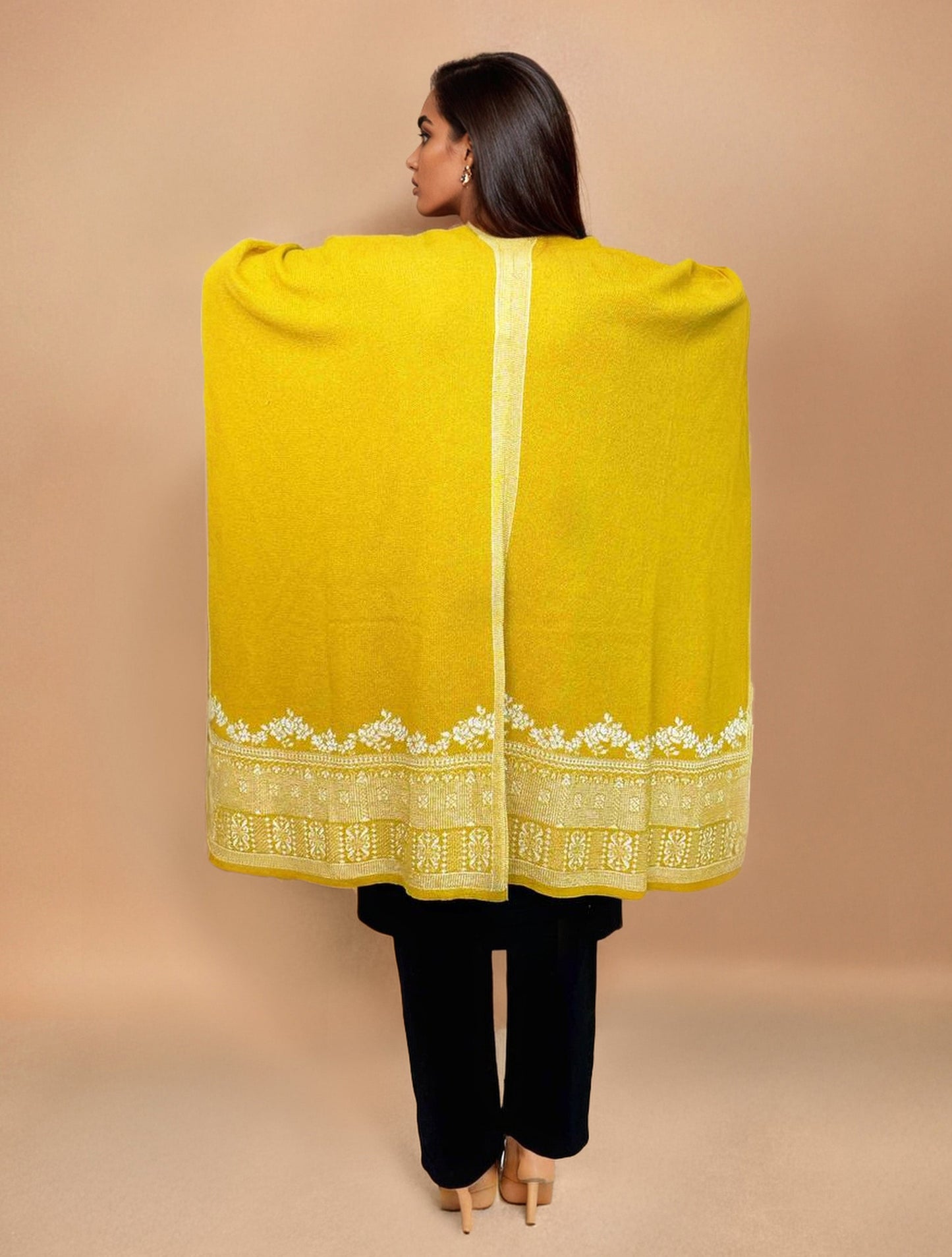 trueBrowns Yellow Woollen Kaftan Cape | Swadesiicart