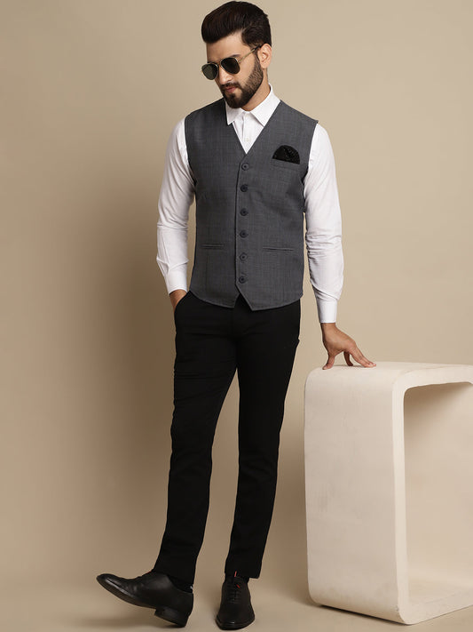 Even Apparels Men's Grey Waistcoat with welt pockets | Swadesiicart