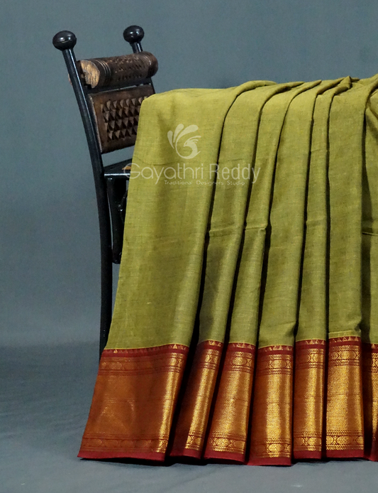 Kalanetha Green Leaf Coloured Pure Narayanpet Cotton Saree By Gayathri Reddy Designer Studio | Swadesiicart