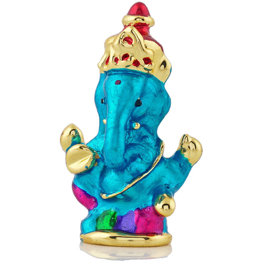 Estele Gold-Polished Spiritual Lord Ganesha Idol with multi-color Stone Type:Enamel for Gifts & HouseWarming/Home/Office Decors - Swadesiicart