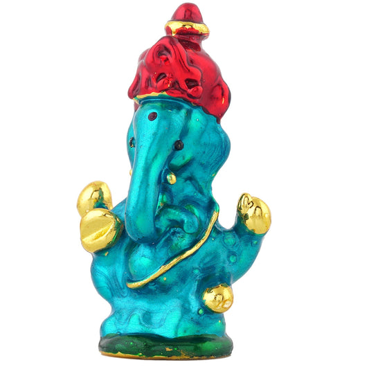 Estele Gold-Polished God of beginnings Lord Ganesha Idol with multi-color Stone Type:Enamel for Gifts & HouseWarming/Home/Office Decors - Swadesiicart