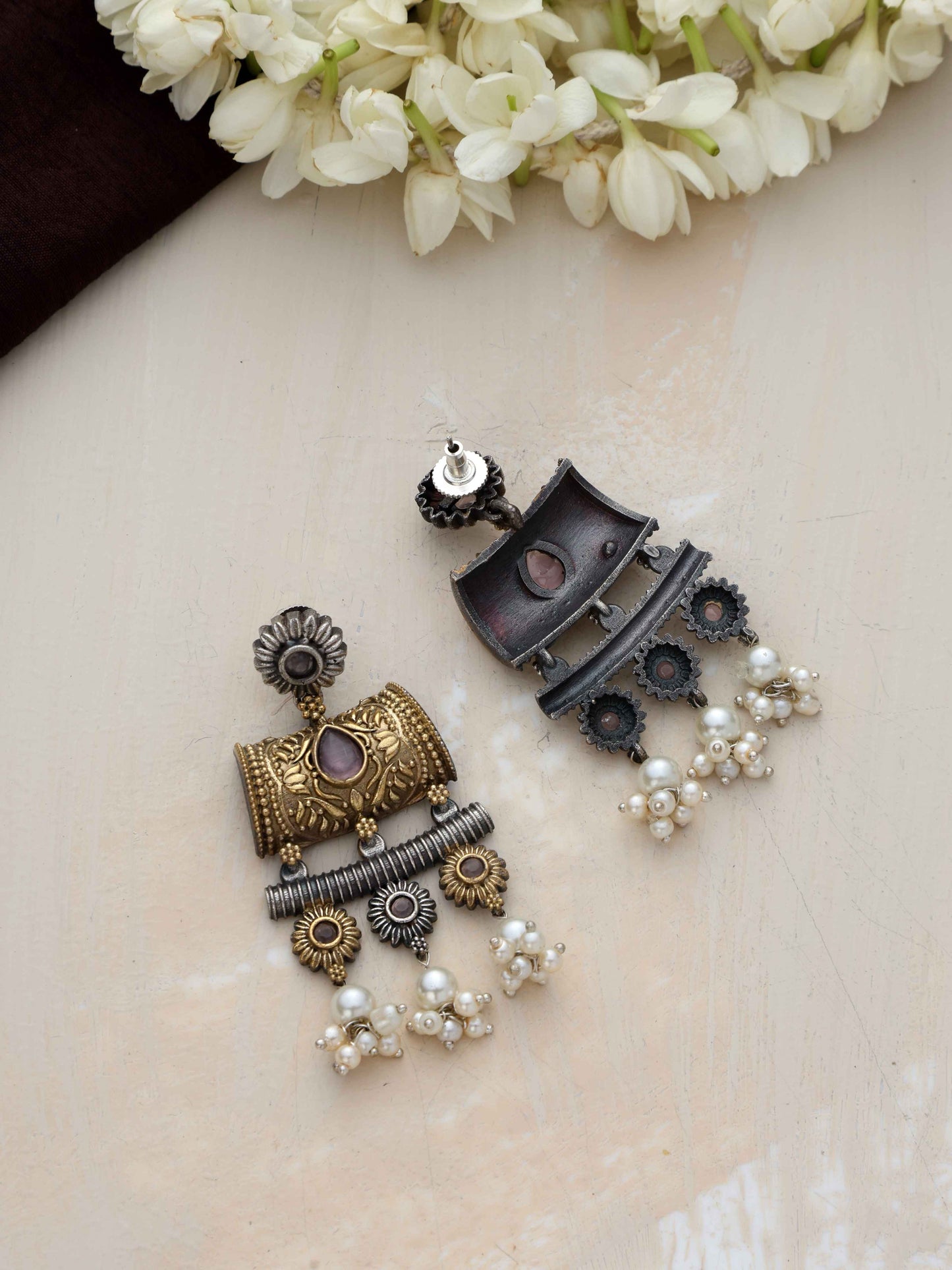 trueBrowns Silver Gold Tone Dangle Earrings - Swadesiicart