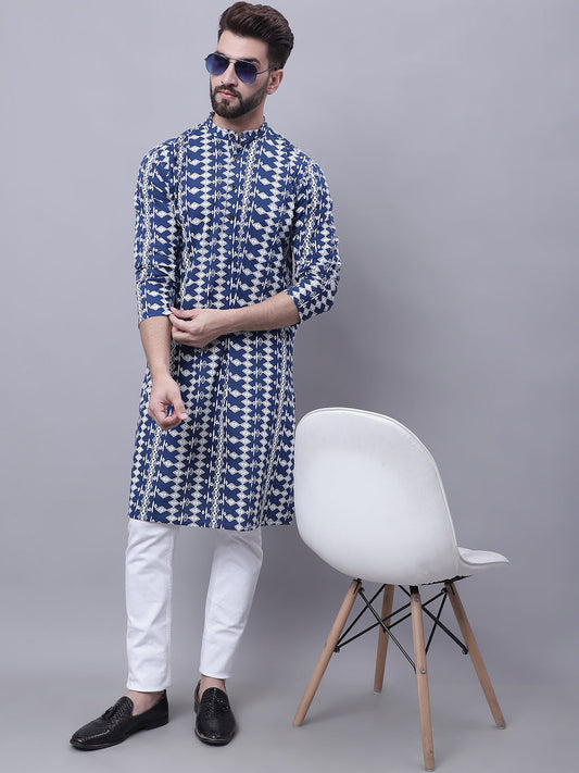 Even Apparels Blue Pure Cotton Kurta With Band Collar | Swadesiicart