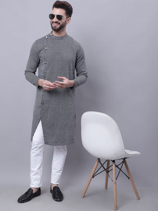 Even Apparels Black Sherwani Kurta With Asymetrical Cut | Swadesiicart