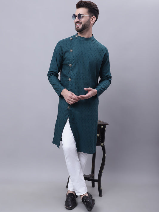 Even Apparels Green Sherwani Kurta With Asymetrical Cut | Swadesiicart