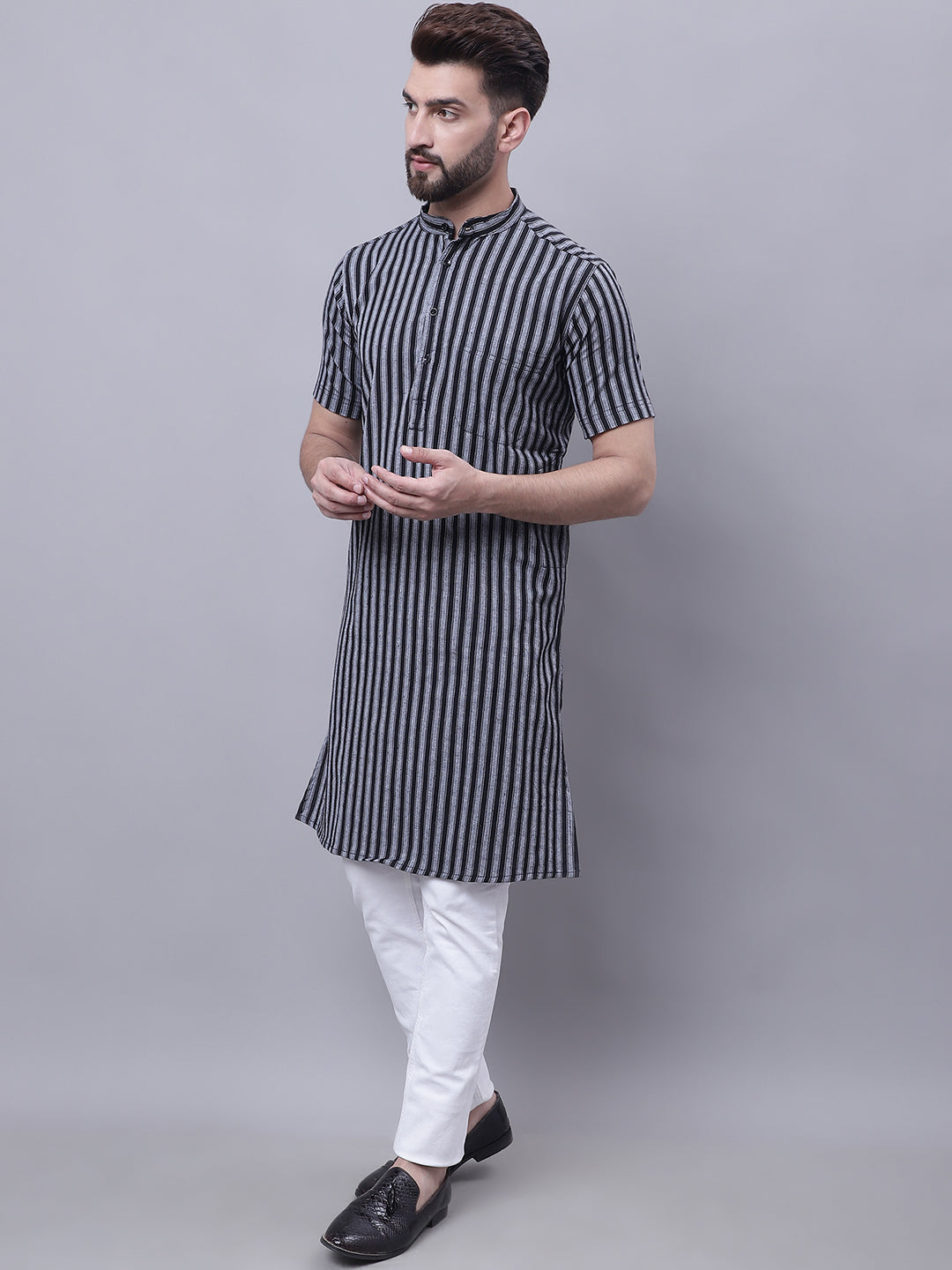 Even Apparels Multi Pure Cotton Short Sleeves Kurta With Band Collar | Swadesiicart