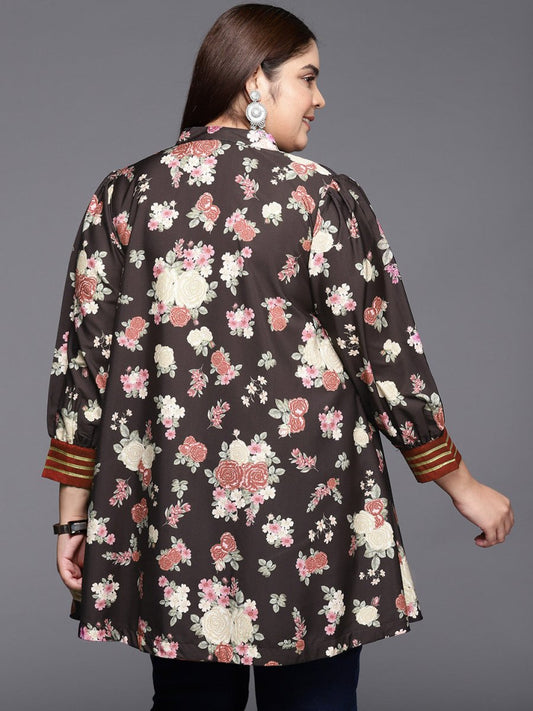 Ahalyaa Mandarin Collar Crepe Floral Printed Tunic | Swadesiicart