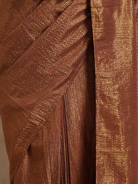 trueBrowns Brown Gold Metallic Ready To Wear Saree | Swadesiicart