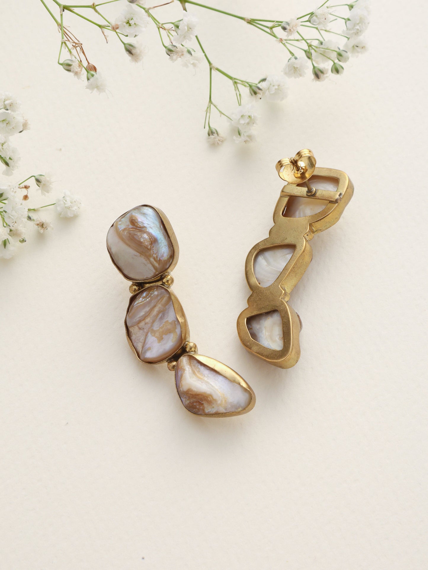 trueBrowns Brass Marble Stone Earrings - Swadesiicart