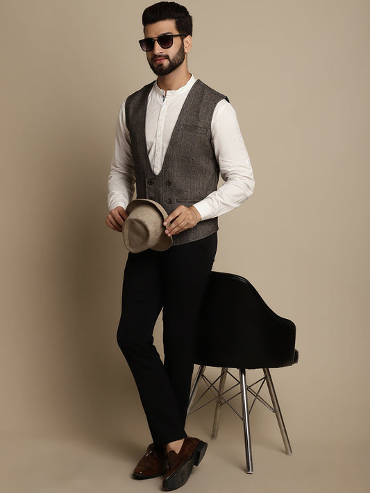 Even Apparels Men's Brown Double Breast Waistcoat | Swadesiicart