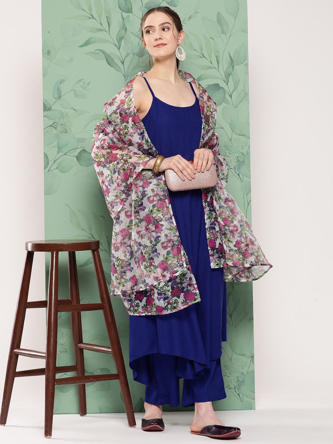 InWeave Women's Ink Blue Strappy Set W White Pink Or Duptta - Swadesiicart