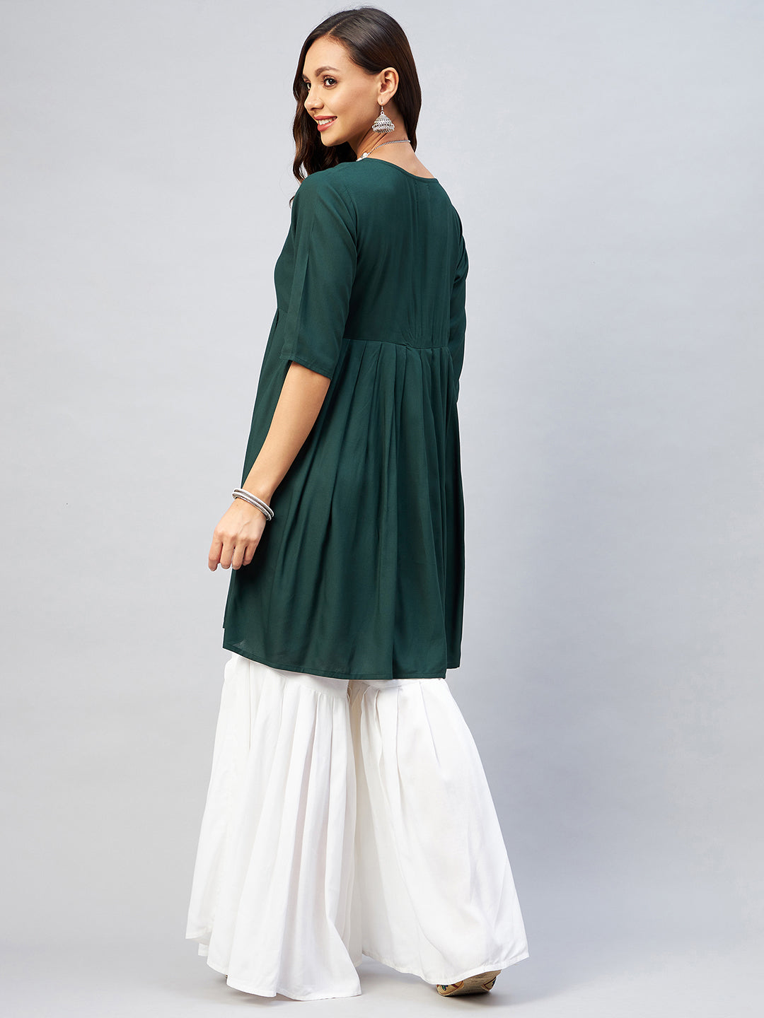 InWeave Women's Dark Green Short Anarkali Kurta - Swadesiicart