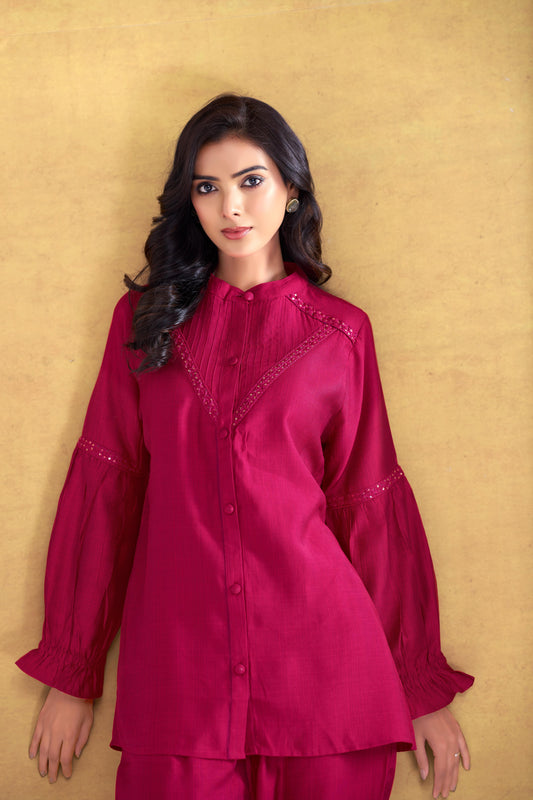 BulBul Mahi Red Co-Ord Set - Swadesiicart