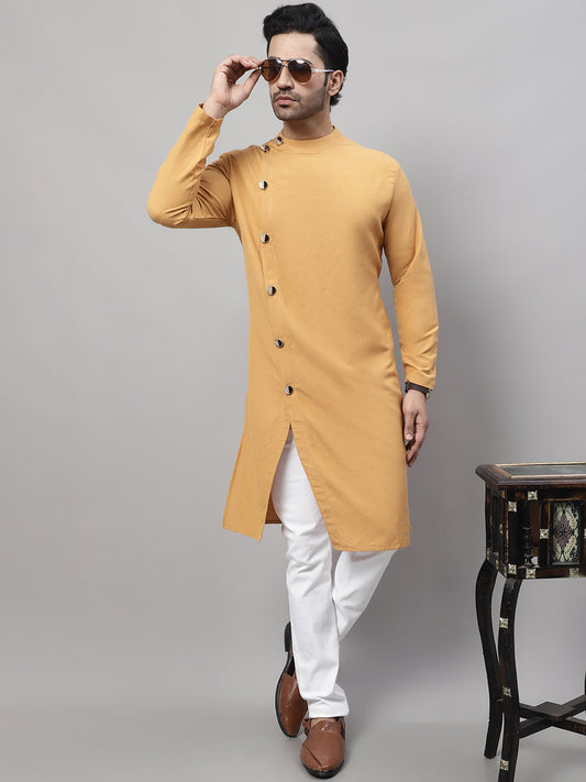 Even Apparels Mustard Sherwani Kurta With Asymetrical Cut | Swadesiicart