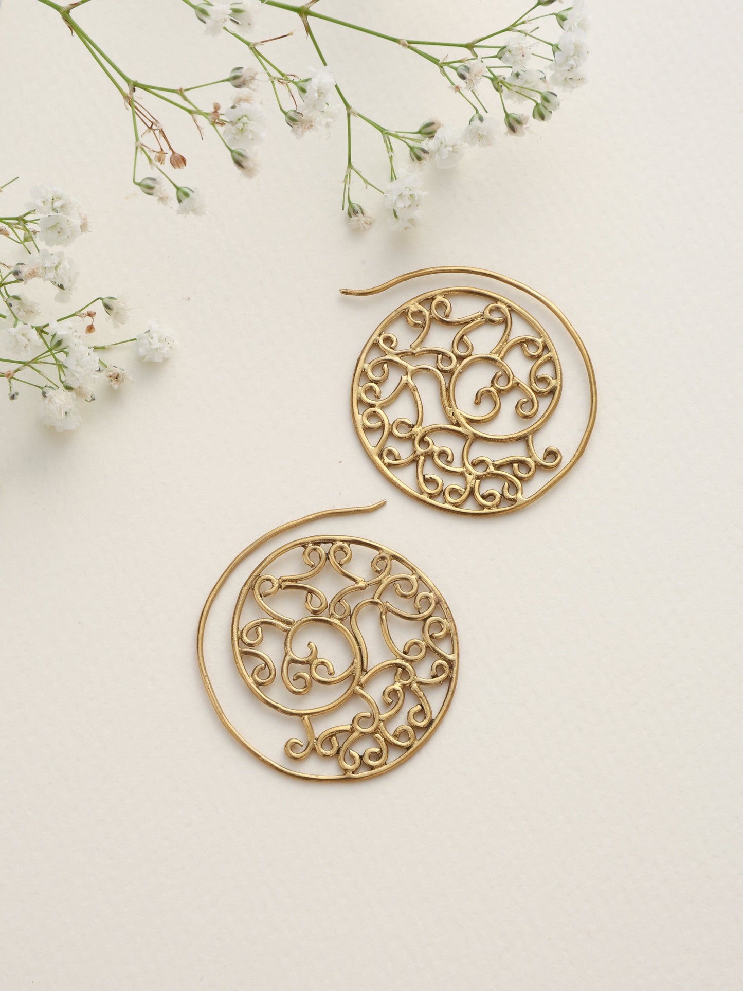 trueBrowns Brass Circular Swirl Earrings - Swadesiicart